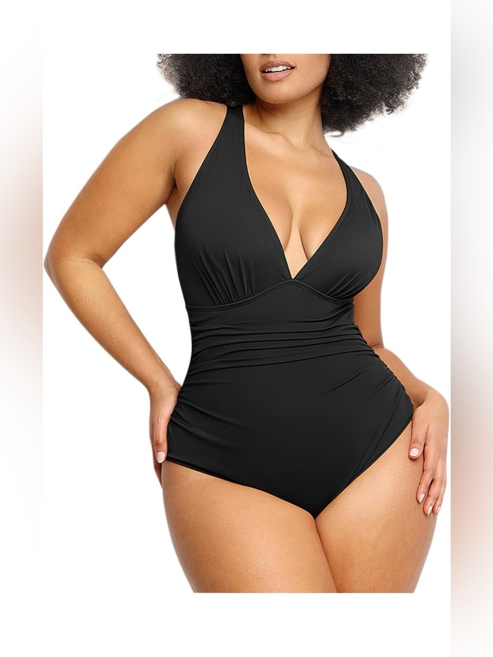 SHAPELLX Black One-Piece V-Neck Women's Swimsuit NWT LARGE